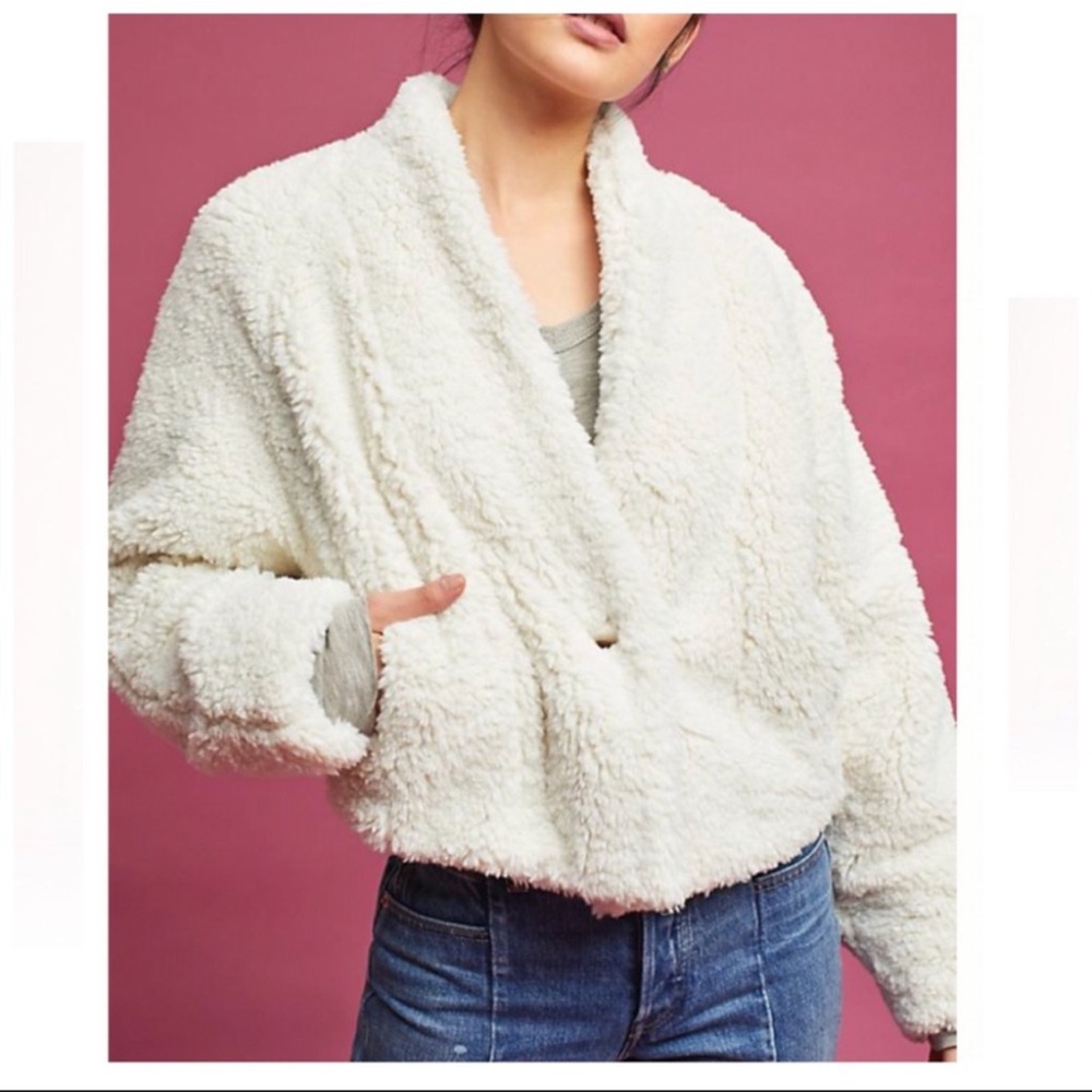 SOLD - ✨Host Pick✨ Anthropologie Hei Hei Stella Ivory Sherpa Faux Fur Jacket